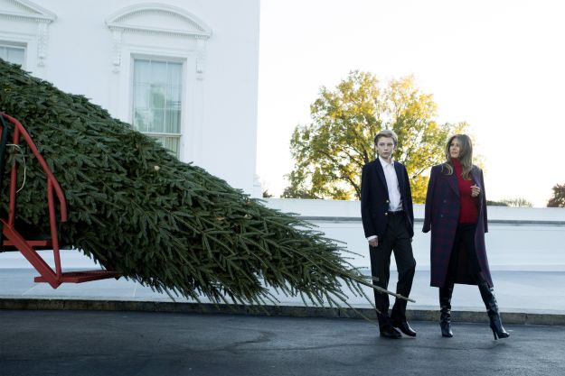 Melania és Barron Trump megtekinti a karácsonyfát