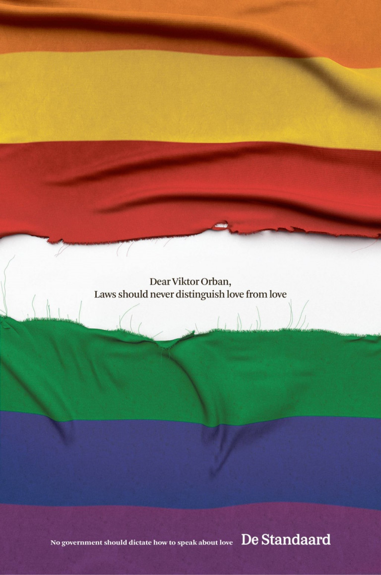 Egész oldalas szivárványos hirdetésben tiltakozik Orbánék hirdetései ellen egy belga lap 