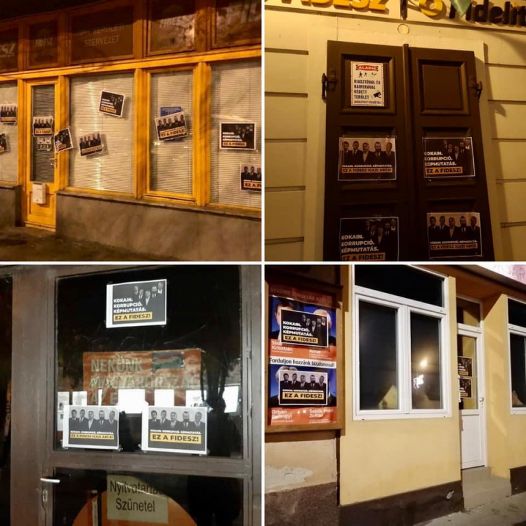 Kokain, korrupció, képmutatás – A Momentum Fidesz-irodákat plakátolt ki