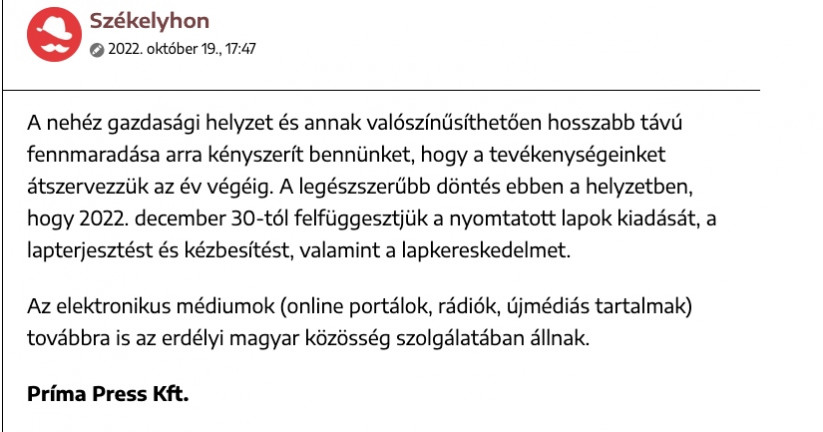 Felfüggesztik több magyar nyelvű erdélyi lap nyomtatott kiadását
