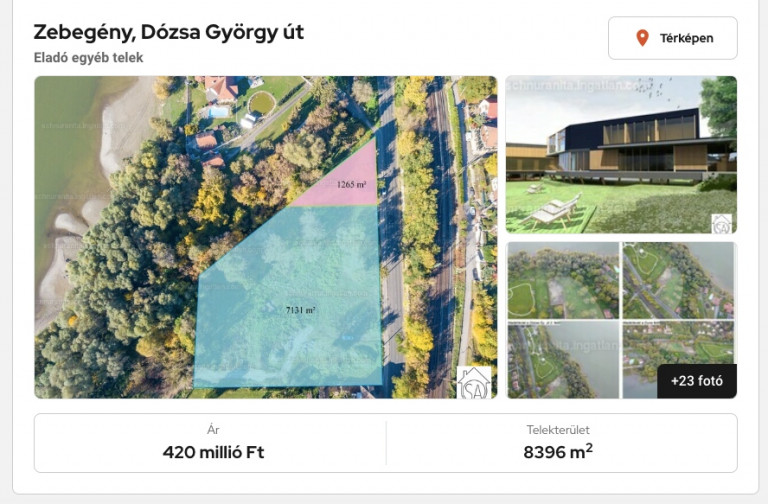 Újra hirdetik Száraz István zebegényi telkét, maradt a 420 milliós ár