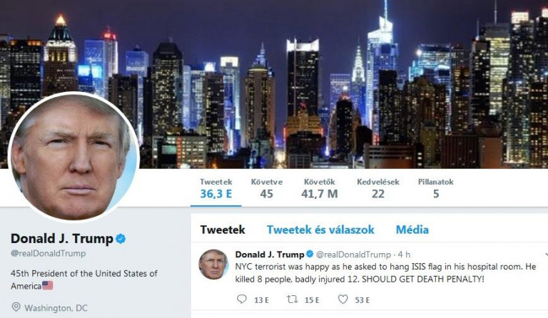 Trump a Twitteren: Halálbüntetést kell kiszabni rá!