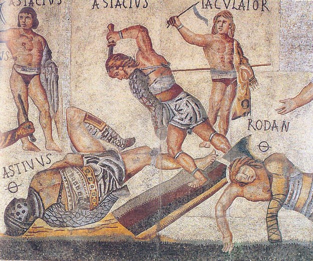 Gladiátorok egy ókori mozaikon