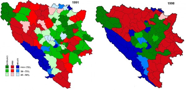 Bosznia-Hercegovina etnikai térképe a háború előtt és után