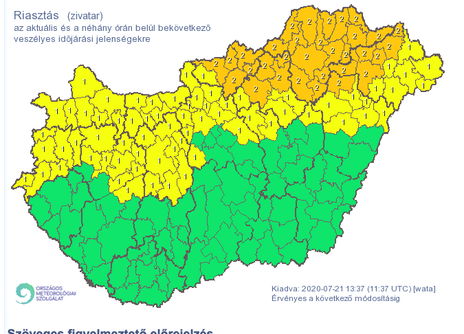 M&aacute;sodfok&uacute; figyelmeztet&eacute;s t&ouml;bb megy&eacute;ben: a f&eacute;l orsz&aacute;gban leszakadhat az &eacute;g