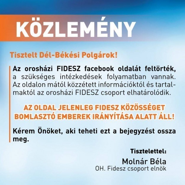 A hivatalos Fidesz-közlemény