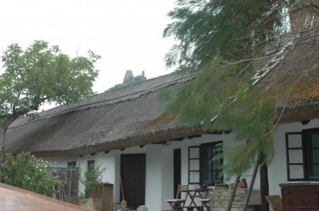 Jellegzetes nádtetős ház a faluban