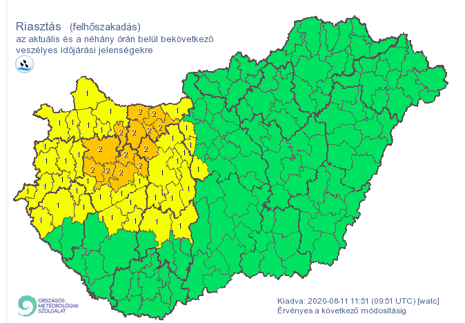 Másodfokú riasztás felhőszakadás miatt