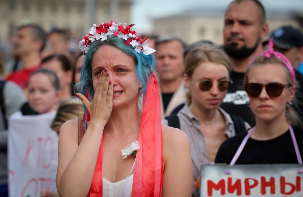 Tüntetők Minszkben 2020. augusztus 14-én
