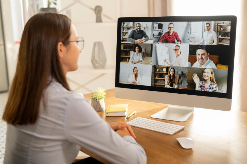 Video meeting with diverse group of people