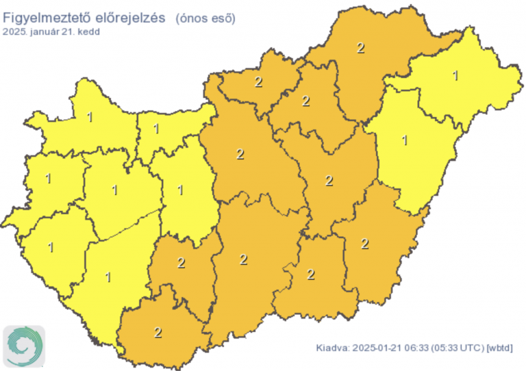 Tíz megyére narancssárga figyelmeztetést adtak ki az ónos eső miatt