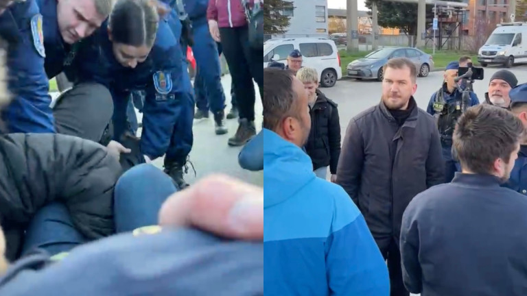 Kíméletlenül arrébb rakták a momentumos tüntetőket a közmédia épülete előtt