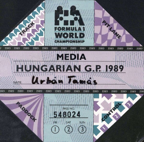Sajtóbelépő az 1989-es Magyar Nagydíjra