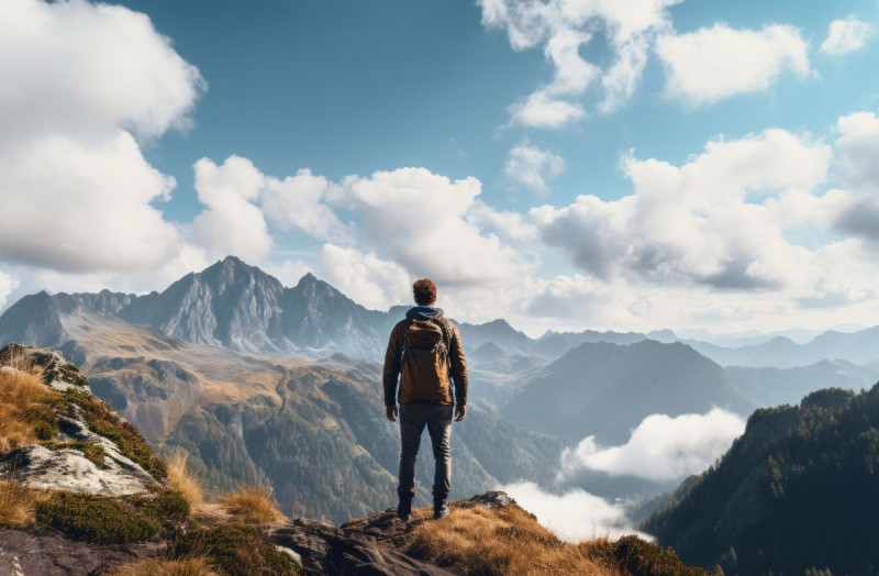 Majestic Mountain Panorama: A Hiker's Solitude